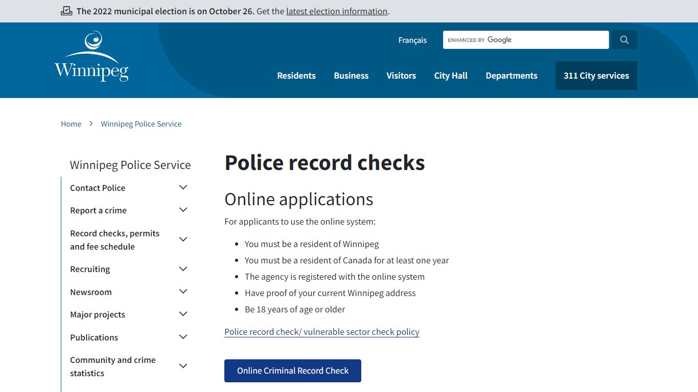 Police Record Checks - Winnipeg Police Service