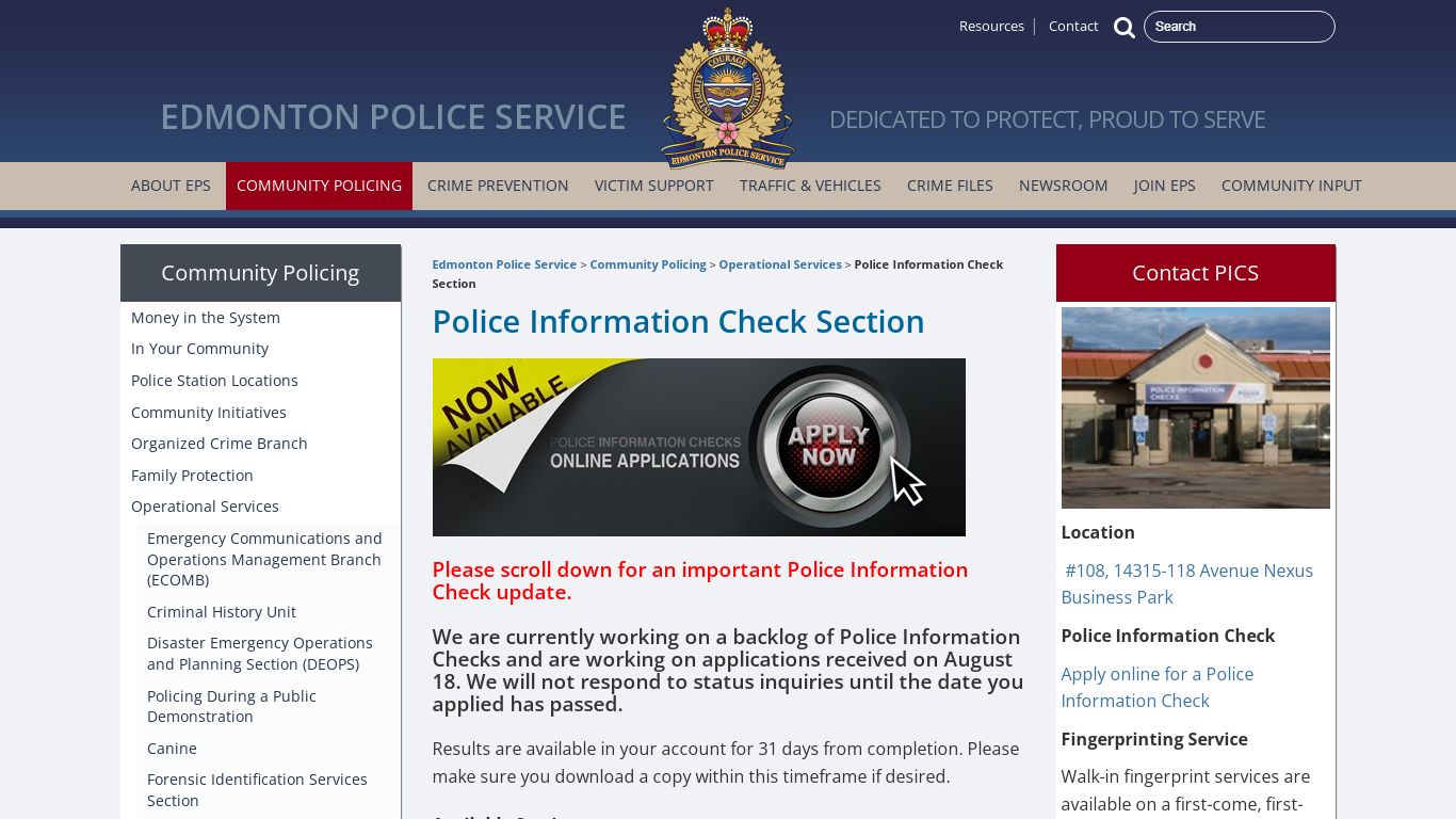 Police Information Check Section